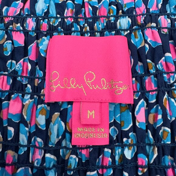 Lilly Pulitzer Beyonca Smocked Babydoll Dress Size M Seabreeze Blue Low Tide - Picture 9 of 12